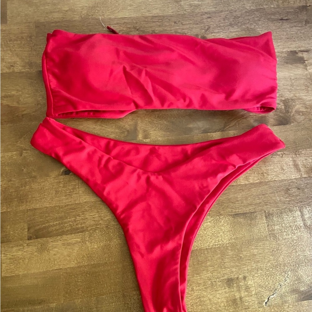 Red lace up Bikini Set